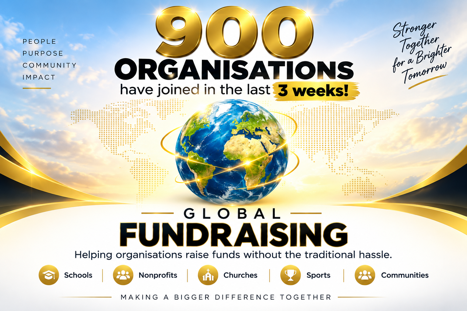 900 organisations have joined the global fundraising movement in the last 3 weeks